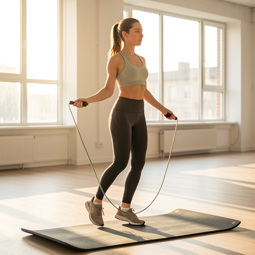 woman jumping rope indoors