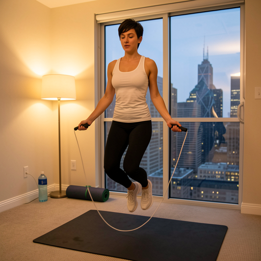 woman jumping rope indoors