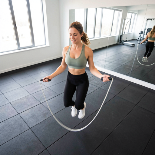 woman jumping rope home gym