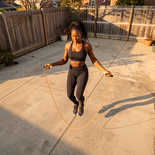 woman jumping rope indoors